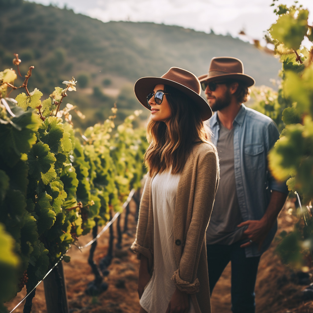 Beautiful couple in a vineyard tour