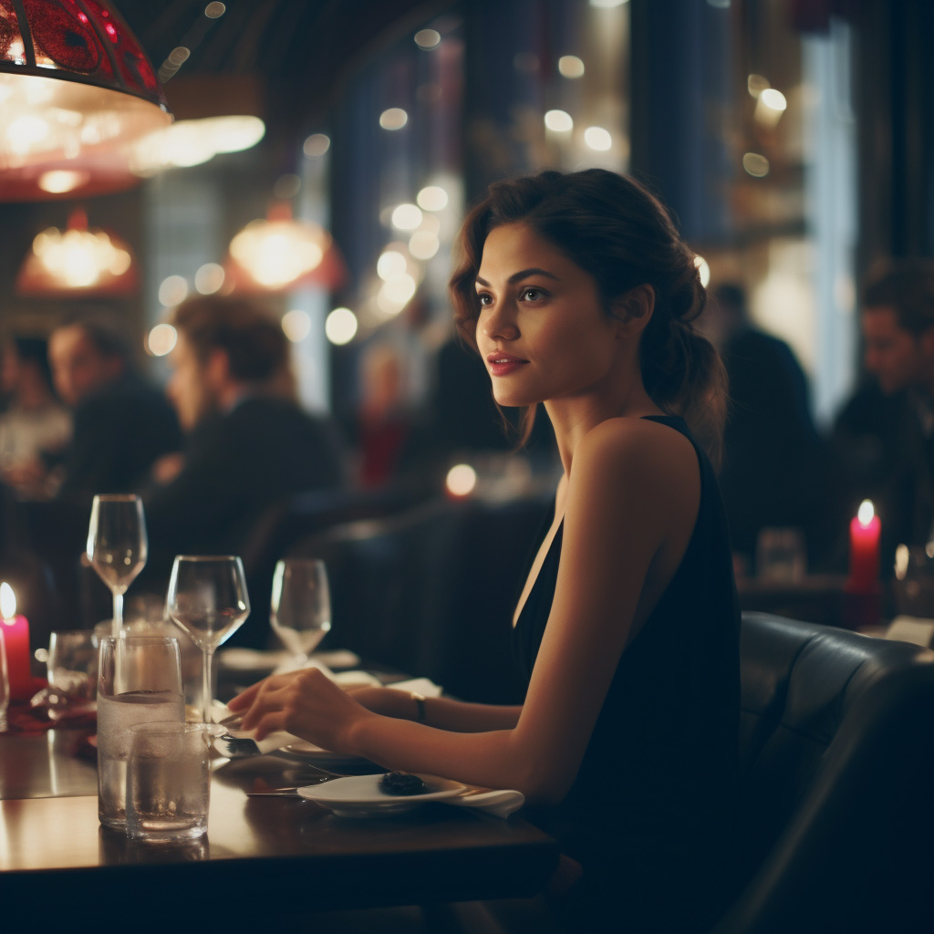 A beautiful lady at dinner in a fine dining restaurant. From menu exploration and recommendation to secure payments, Omotenashi Conversational Commerce enhances every facet of your guests’ dining journey.