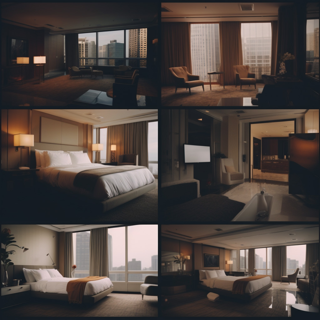 A collage of rooms and suites in a Chicago Hotel
