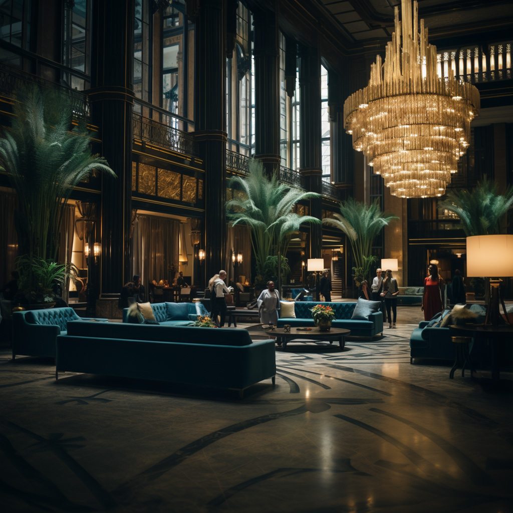 An opulent Chicago 5 star hotel lobby